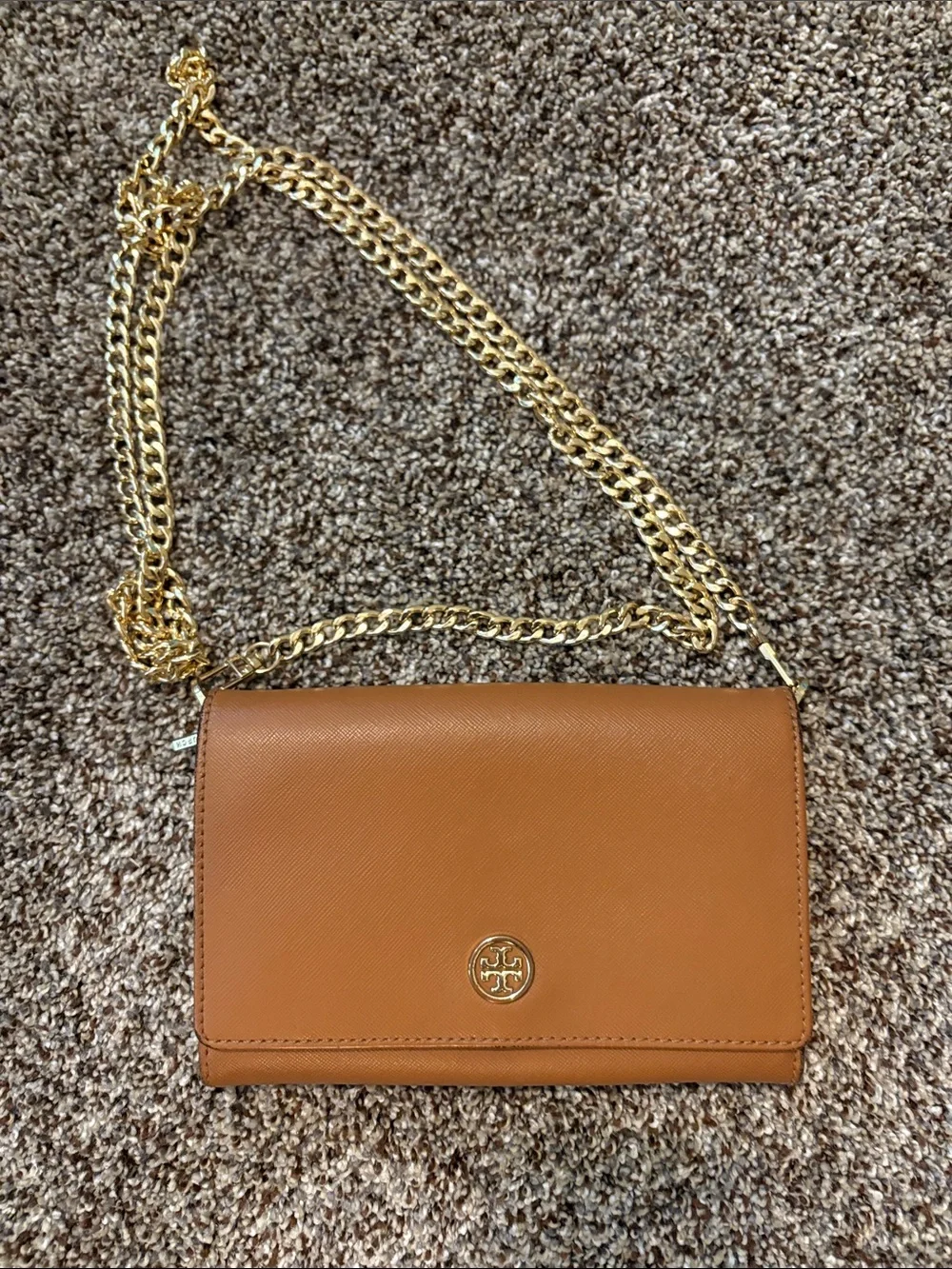 Tory Burch Tan Leather Crossbody with Gold Chain
